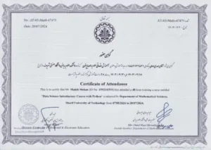 Certificates | آموزش مقدماتی علوم داده و هوش مصنوعی با پایتون دانشگاه شریف